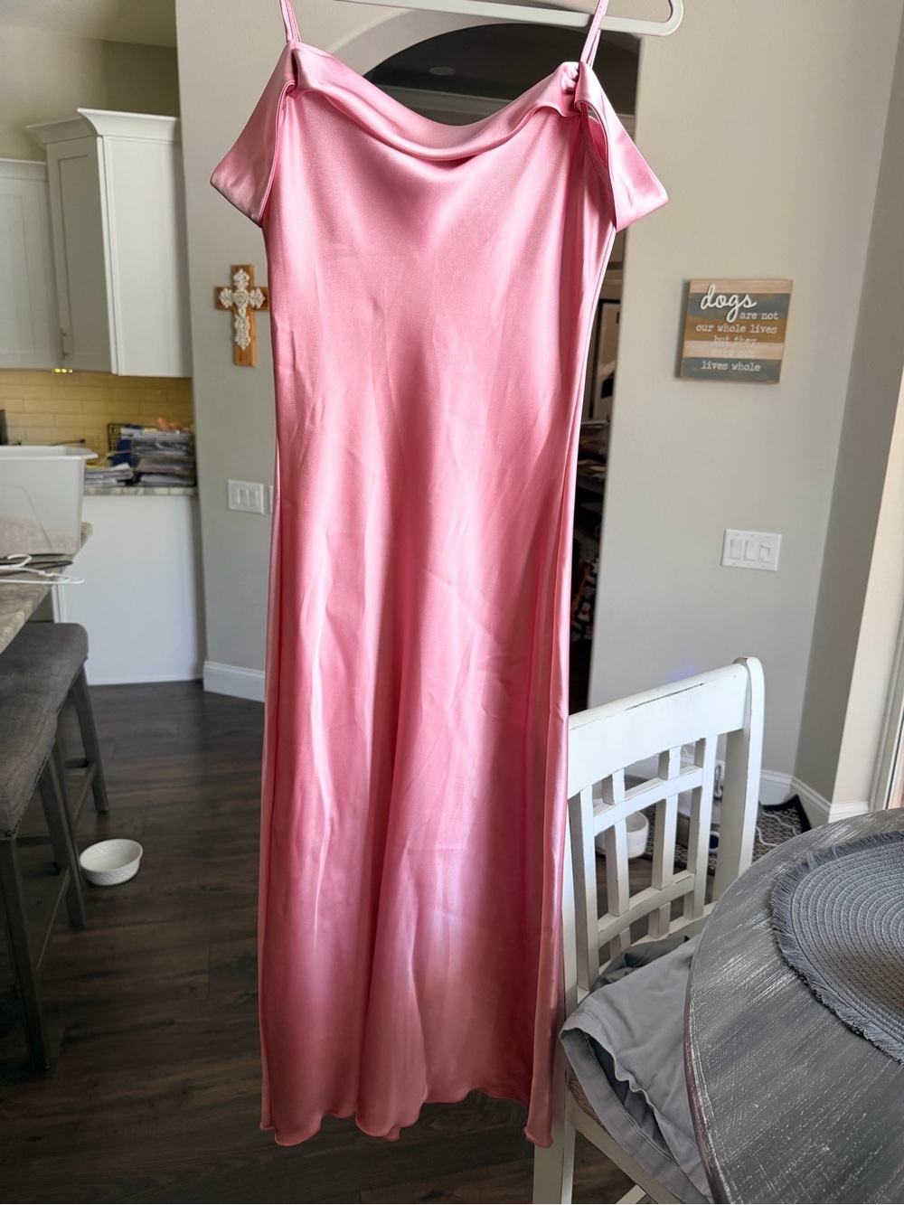 bebe Pink Satin Cold-Shoulder Slip Midi Dress - Picture 2 of 6
